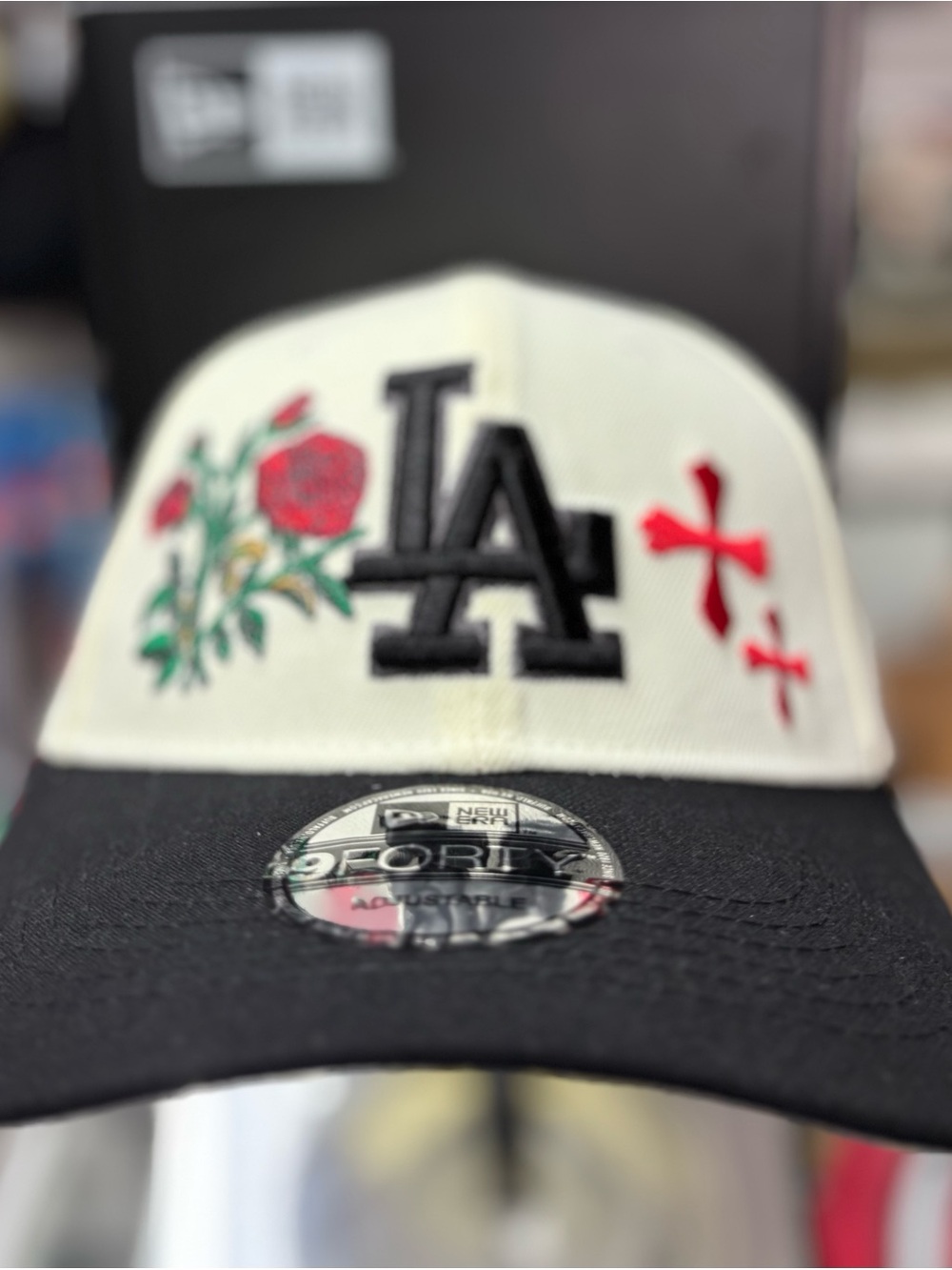 Los Angeles Dodgers Red Stitched Roses With The 50th anniversary of Side Patch